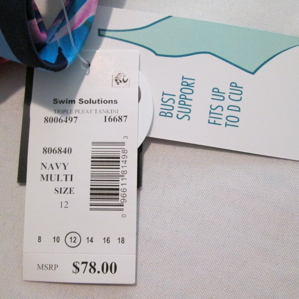 Swim Solutions Garden Swan Triple-Tiered Tankini NWT Sz 12 - Picture 8 of 11